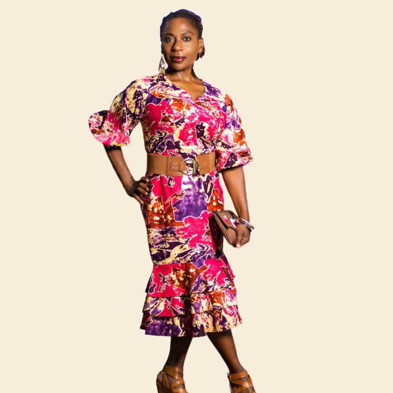 Mika puffed sleeves African print pencil dress